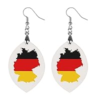 Flag Map of West Germany Printed Earrings Wooden Boho Vintage Pendant Dangle Apricot Shaped Earrings for Women