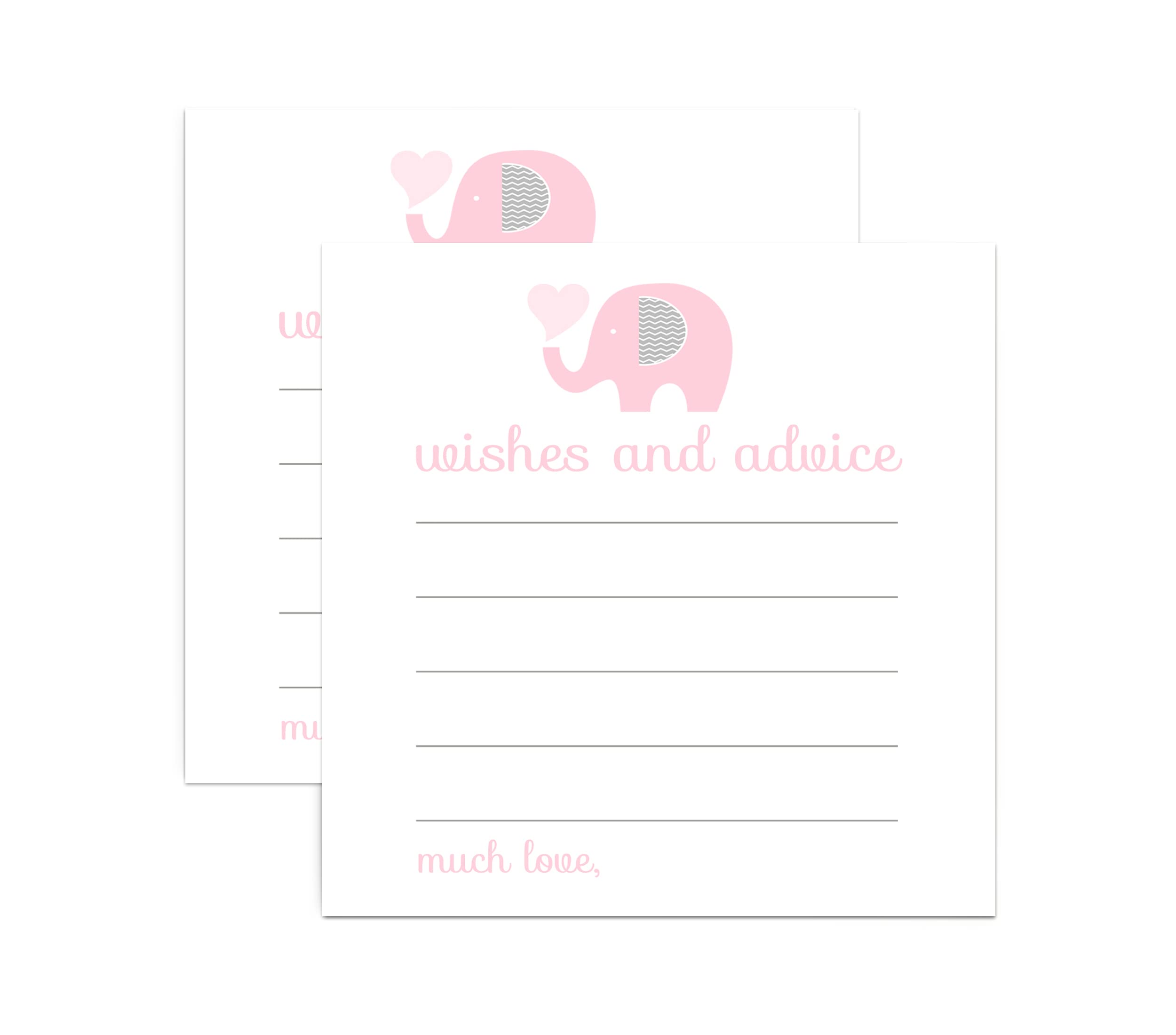 Pink Elephant Advice Cards for Baby Shower, Graduation, New Parents, Gender Reveal, Birthday Time Capsule - Notes of Congratulations Party Activity Girls – Royal Princess Theme Jungle (25 Pack)