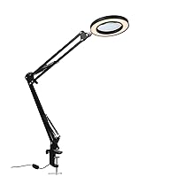Meichoon Magnifying Glass Desk Lamp,10X Glass Lens,64 LED Lights,3 Dimming Modes,USB Power Supply,Professional Handsfree Magnifier Lamp with Clamp,for Repair,Crafts,Reading,Hobbies,Close Work