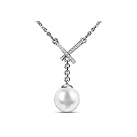 9 mm Freshwater Cultured Pearl and 0.08 Carat Total Weight Diamond Accent Necklace in 14KT White Gold