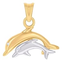 14k Two tone Gold Unisex CZ Cubic Zirconia Simulated Diamond Dolphin Ocean Charm Pendant Necklace Measures 19.7x20.1mm Wide Jewelry Gifts for Women