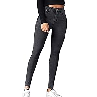 Women's Denim Stretch Slim Fit Jeans Fleece Lined Butt Lifting Skinny Classic Denim Pants Trendy Elastic Pull On Fall