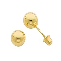 14k Yellow Gold Ball Stud Earrings with Screw Back - 5 Different Size Available