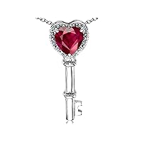 Tommaso Design Key to My Heart Pendant Necklace with Created Ruby 14 kt White Gold