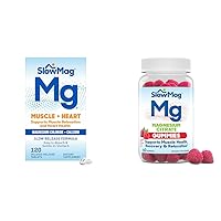 SlowMag Muscle + Heart Magnesium Chloride with Calcium 120 Count Mg Muscle Health + Recovery Gummies 60 Count