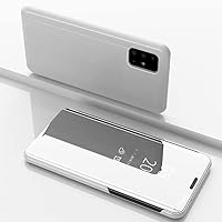 Smart Flip Phone Case for iPhone X XR XS 5 5S SE 7 8 6 6S Plus 11 12 13 Mini Pro Max 2020 Mirror Window Standing Holder Cover,Silver,iPhone 13 pro max