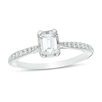 White Gold Finish 925 Sterling Silver Emerald & Round Cut Cubic Zirconia Solitaire with Accents Engagement Ring