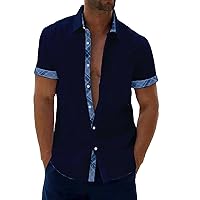 Big and Tall Summer Slim Fit Button Up T-Shirts for Men Short Sleeve Casual Dress Shirts Beach Vacation Wedding Shirts M-5XL