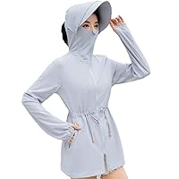 Women UPF50 Sun Protective Hoodie Summer Long Sleeve Sunscreen Shirt Full Zip Windproof Lightweight Jacket