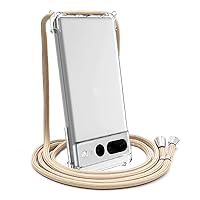 YESPURE for Google Pixel 7 Pro Case with Adjustable Lanyard Strap Soft Clear TPU Anti-Scratch Anti-Yellowing Shockproof Protective Phone Cover for Google Pixel 7 Pro Crossbody Case 2022 - Beige