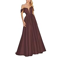 Women's A-Line Backless Satin Long Ball Gown With Pockets Burgundy