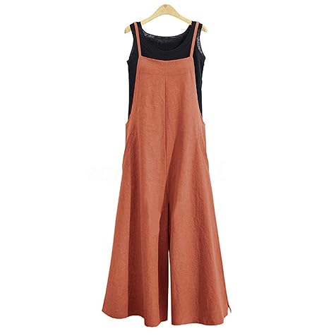 Women Casual Loose Long Bib Pants Wide Leg Jumpsuits Baggy Cotton Rompers Overalls with Pockets PZZ