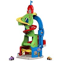 Fisher-Price Little People Toddler Race Track Playset Sit ‘n Stand Skyway, 34+ Inches Tall, 2 Toy Cars for Ages 18+ Months