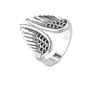 Adjustable 925 Vintage Silver Angel Wing Open Rings Finger Ring Fashion Feather Cast Black Vintage Open Cuff Ring Punk Jewelry for Women Men and Girl