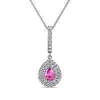Pear Pink Sapphire & Diamond Halo Pendant Necklace 0.56 ctw 14K White Gold with 18