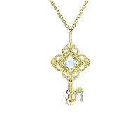 Gold Necklaces For Women, 18K Yellow Gold Pendant Necklaces Key with Moonstone and Pearl