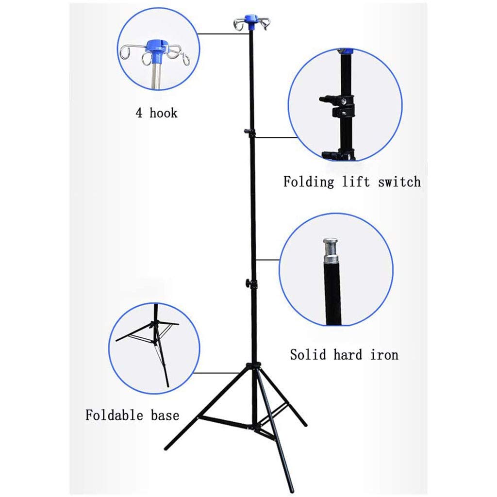 YokIma Infusion Stand with 4 Hooks,Stainless Steel Height Adjustable Medical Tripod Folding Drip Stand,Portable Clinic Home Use Mobile Drip Stand