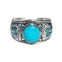 Mosaic Blue Stabilized Turquoise & Argentium Plated Stainless Steel Cuff Bracelet - Slightly Adjustable
