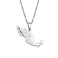 Mexico Map with Cities Pendant Necklace - World Map Clavicle Chain Ethnic Style Flag Unisex Jewelry Patriotic Charm