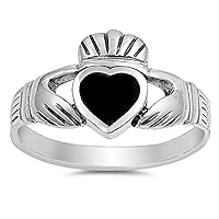 CHOOSE YOUR COLOR Sterling Silver Claddagh Heart Ring