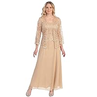 Women's Lace Mother of The Bride Dresses with Jacket 3/4 Sleeve Chiffon Long Formal Dresses Evening Gowns