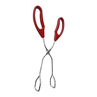 Scissor Tongs Cooking Kitchen Grilling Food Serving Barbecue Comfortable Ergonomic Grip Dishwasher Safe Beautiful Design (Red), 10x2.75 in, (CC-RW)