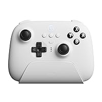 8Bitdo Ultimate Bluetooth Controller with Charging Dock, Wireless Pro Controller with Hall Effect Sensing Joystick, Compatible with Switch, Windows and Steam Deck (White)