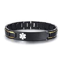 VNOX Free Custom Engraving-Unisex 2 Tone Brushed Stainless Steel Emergency Medical Alert ID Adjustable Bracelet Wristband