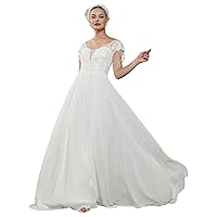 Bridal Wedding Dress Chiffon Lace Tassels Cap Sleeve Sheer V Neck Open Back Flowing with Train for Bride JJ31716
