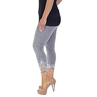 Womens Leggings Solid Basic Lace Cuff High Waist Stretch Long Yoga Pants