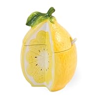 Boston International Ceramic Sugar Bowl with Lid and Spoon, 3 x 5-Inches, Lemon Drop