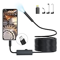 Endoscope Inspection Camera, Picache 1920P Borescope Endoscope Camera with Light, Snake Camera with 8 LED Light, 7.9mm IP68 Waterproof Probe for iPhone,iPad(16.4FT/5M,No WiFi Needed)