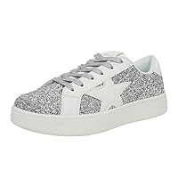 Women's Fashion Star Sneaker Low Top Comfortable Cushioned Fashion Sneakers Lace Up Glitter Platform Party Shoes