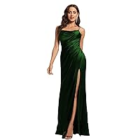Beaded Spaghetti Strap Silk Satin Bridesmaid Dresses Long Ruched Empire Waist Prom Dress Split Evening Gown for Women