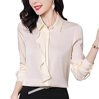 Women's Shirts Real Silk Women Long Sleeve Blouses Tops Office Lady Shirt Tops Buttons Solid Woman Vintage Blouse