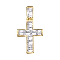 The Diamond Deal 10kt Yellow Gold Mens Princess Diamond Cross Charm Pendant 1-1/2 Cttw