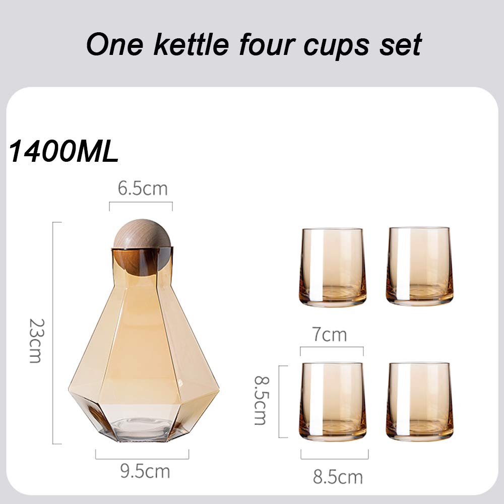 ZYZYZY Glass Kettle Teapot Heat Resistant Borosilicate Carafe No-Dripping Bamboo Lid for Fruit Juice Iced Tea and Cold&hot Water Transparent C 9.5x...