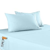 Elegant Comfort 4-Piece Solid Smart Sheet Set-Deep Pocket Fitted Sheet with Side Storage Pockets-Silky Soft 1500 Thread Count Egyptian Quality Microfiber, Wrinkle and Fade Resistant, Queen, Aqua
