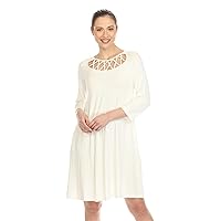 white mark Women's Criss-Cross Neck 3/4 Sleeve Swing Dress with Pockets
