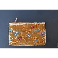 Small Embroidered Flower Brocade Makeup Bags - Brown