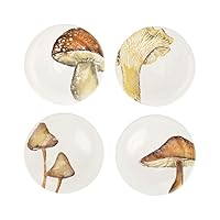 Vietri Autunno Assorted Mushroom Canape Plates, Set/4 Earthenware Small Dish for Serving Appetizer