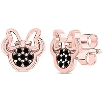 Round Cut Black Diamond Cubic Zirconia 925 Sterling Sliver Fashion With Mini Mouse Stud Earrings For Teen Girls,Girls and Women's Valentine's Day Gift