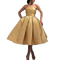 Women's Strapless A-line Satin Homecoming Cocktail Party Dress Short Formal Dress