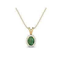 925 Sterling Silver Forever Classic 8X6 MM Oval Shape Natural Emerald Solitaire Pendant Necklace