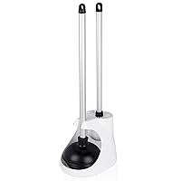 NEIKO 60167A Toilet Plunger with Holder for Brush and Bathroom Plunger Set, Clean Aluminum Handle, White Plunger Caddy, Toilet Brush Set for Cleaning Toilet Bowl