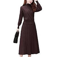 Casual Turtleneck Sleeveless Mid-Length Knitted Dress Solid Color Pullover Sweater