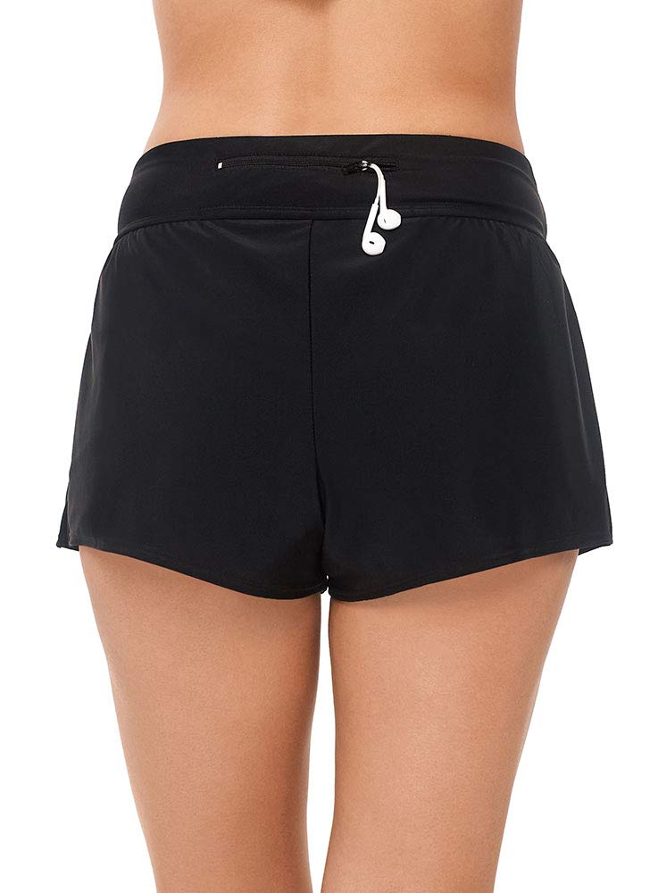 Reebok Women's Swimwear Sport Fashion Swim Shorts Bottom with Zipper Pocket