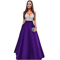 Womens Satin Long Prom Dresses 2019 Crystal Beaded Evening Party Gowns