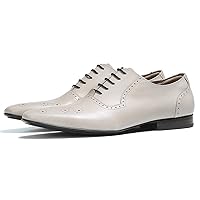 Mens Dress Shoes Formal Brogue Lace up Oxford Shoes for Men Ivory
