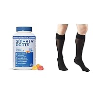 SmartyPants Multivitamin for Men, Women & Children Gummy Vitamins Bundle with Truform Women's Knee High Compression Stockings, 20 Denier, Black, Medium